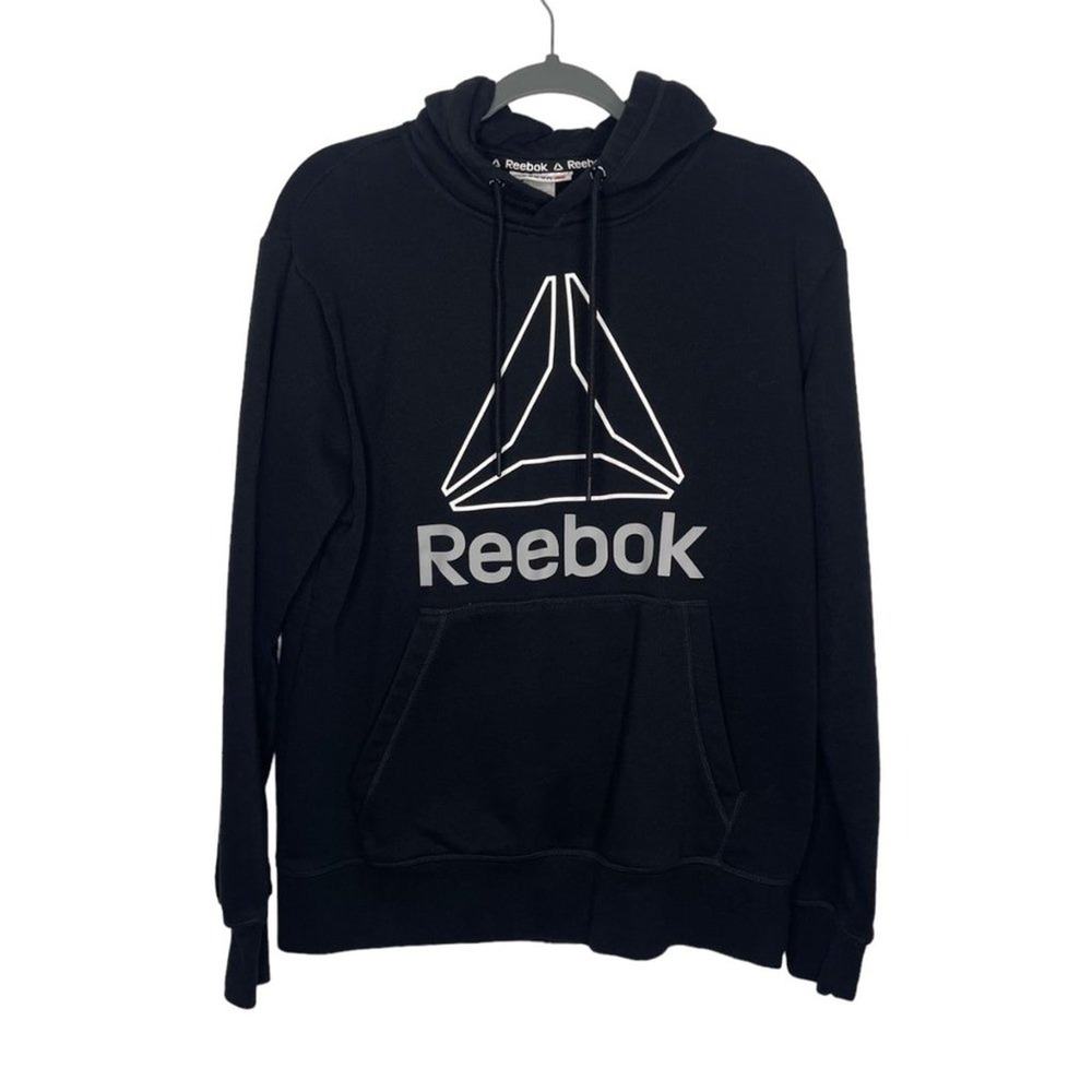 Reebok Mens Delta Logo Graphic Pullover Hoodie Black Medium Sweatshirt